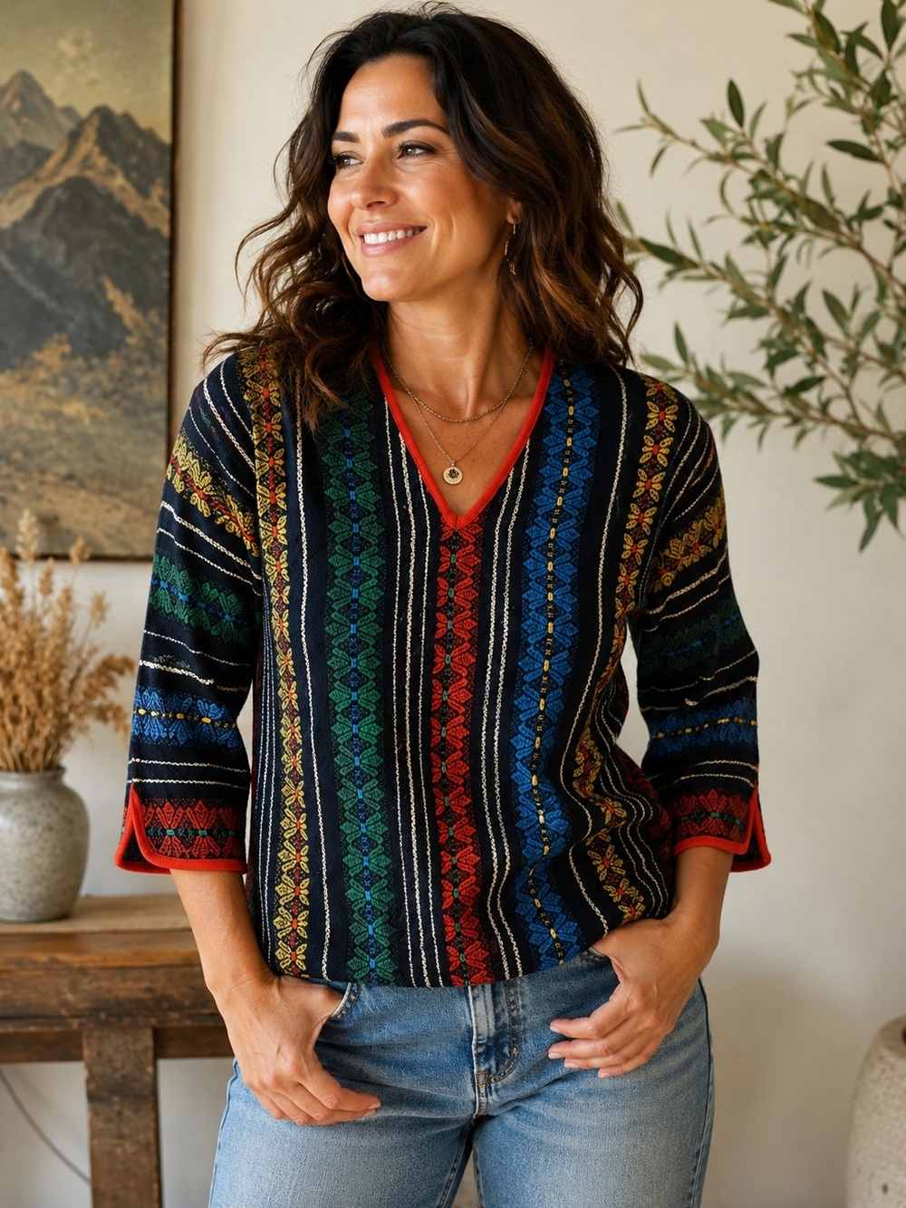 Vintage Mimi Weiss Austria Handwoven 100% Wool Tirol Folk Top Boho Sweater S/M